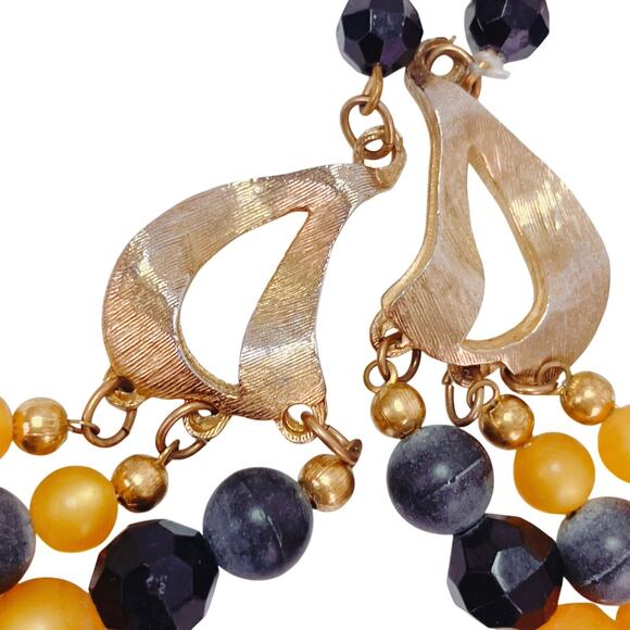 Vintage 1950s Lucite Multi Strand Necklace Black Gray Mustard Halloween Jewelry - Picture 6 of 11